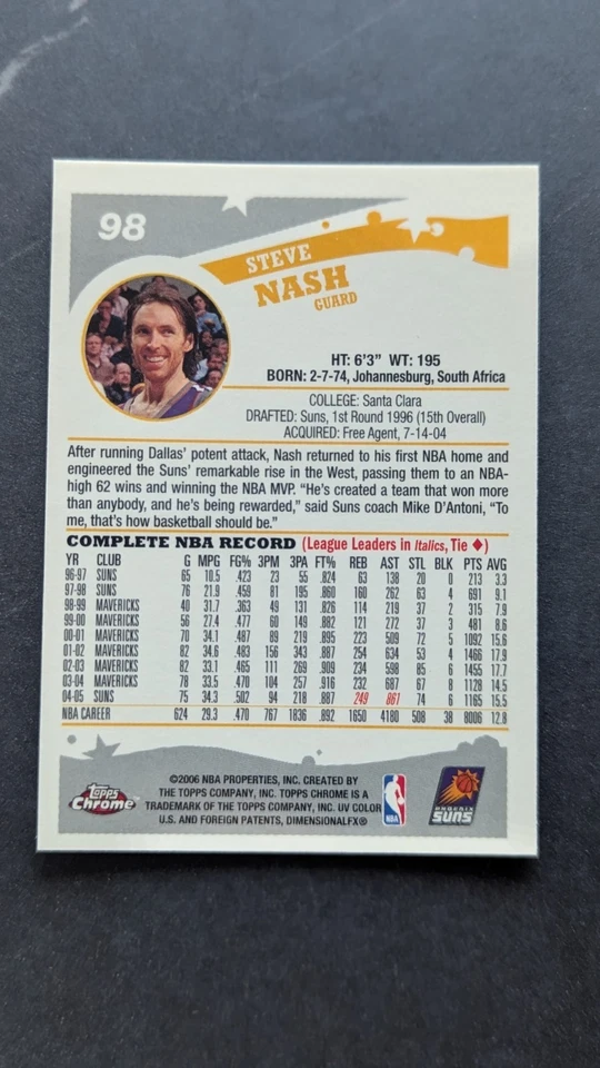 2005-06 Topps Chrome #98 Steve Nash Suns - Image 2 of 2