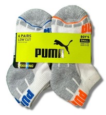 PUMA SOCKS BOYS X6 - LOW CUT 253 - CUBE BLUE ORANGE - SMALL SZ SHOE 4-8.5 6 PACK