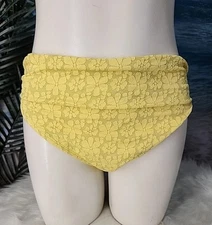 NWT Cupshe One Piece Bikini Bottom Medium Yellow Textured Floral Sparky Silver 