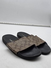 Coach Sandals Womens Size 10 Brown Signature Logo Slide Shoes Damaged Read