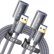 JSAUX 2Pack 10FT 10FT USB 3.0 Extension Cable, Type A Male to 10FT 10FT, Grey