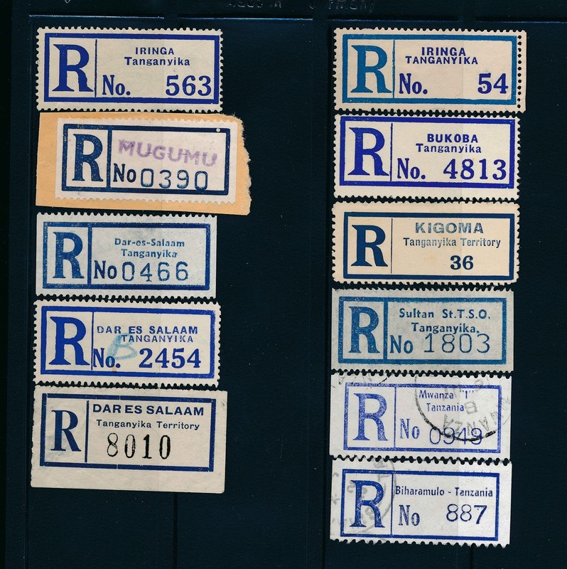Tanganyika Tanzania Registration Labels Lot of 11 Iringa Dar es Salaam Kigoma