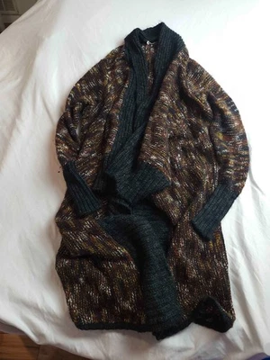 Willow & Clay Cardigan Sweater Womens Large Brown Black Knit Shawl Duster Open - Image 1 of 4