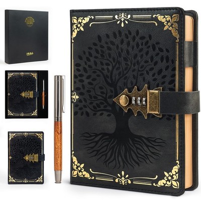 WEMATE Locked Journal with Pen & Gift Box, A5 260 Pages, Refillable, black 