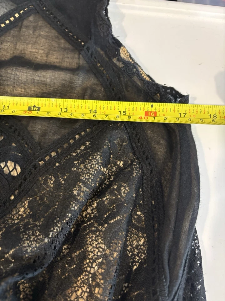 Mini Vestido Free People Angel Negro Transparente Gasa Boho Crochet Encaje Victoriano Gótico Foto 4 de 4