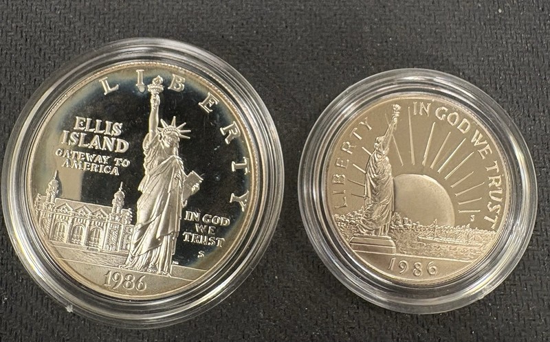 1986 Proof Liberty Silver Dollar & Clad  1/2 Dollar