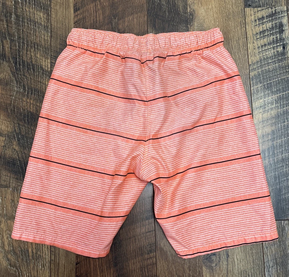 Hurley Boys Size 7/8 Orange Black White Stripes Swim Trunk Board Shorts - Image 2 of 2