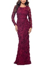 Xscape Garnet Red Embroidered Floral Long Sleeve Gown Size 10P $298