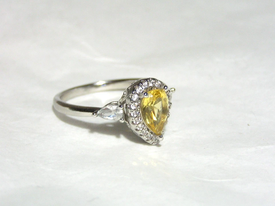 Decadence Platino Placcato Argento Sterling,Trasparente & Giallo di Cz Ring Size - Immagine 4 di 4