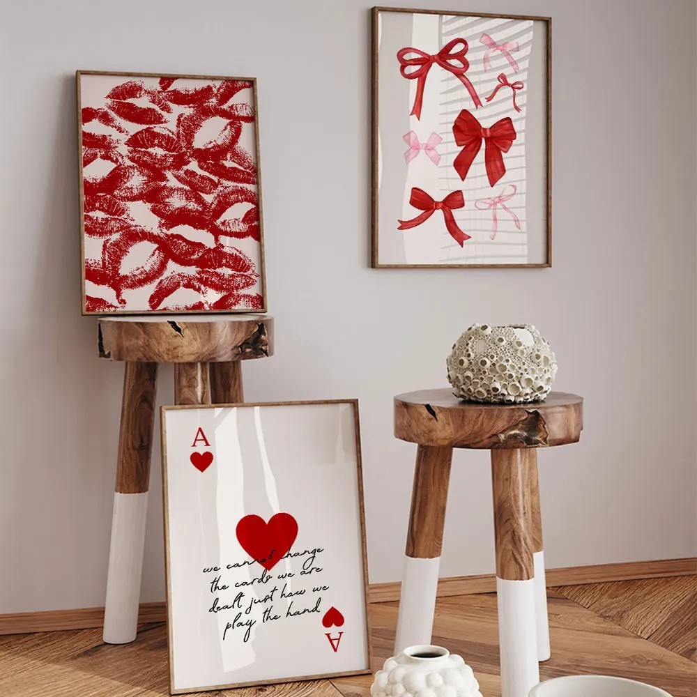 Pop art tableau de salon 30x40 cm motif lèvres et nœuds papillons ambiance loft