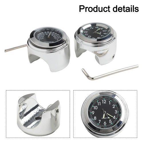 Aluminum Alloy Motorcycle Handlebar Clock Thermometer 7/8 22mm Bars Easy Mount - Picture 5 of 12