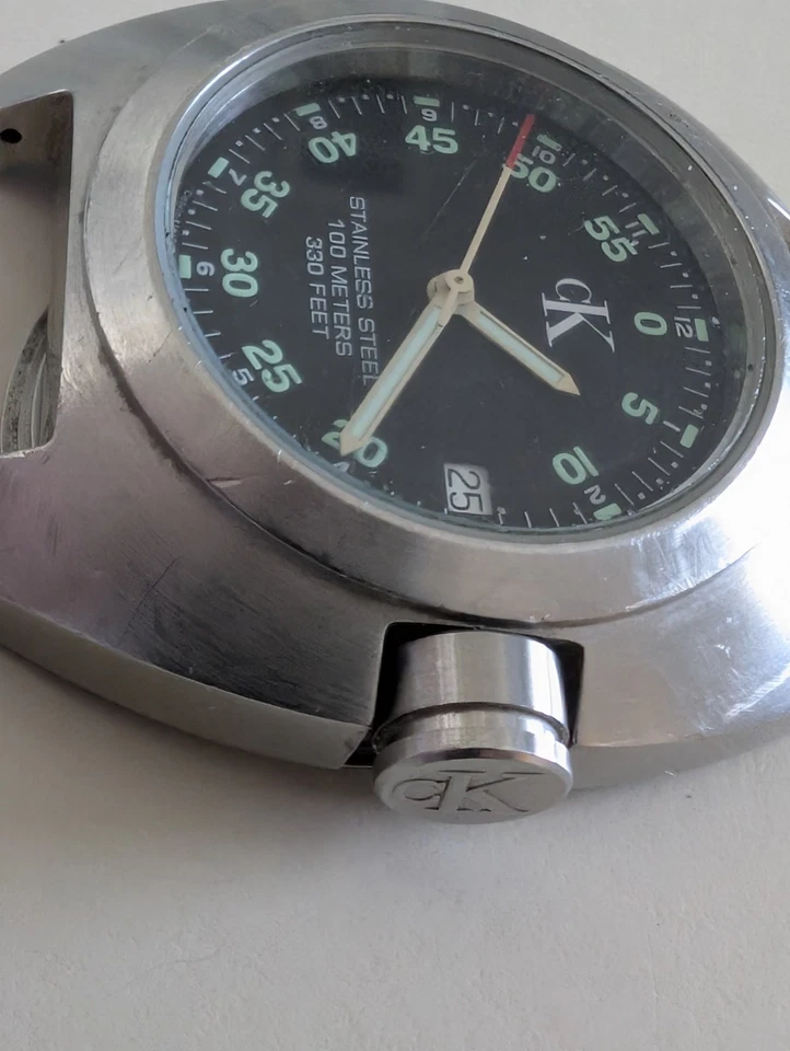 Vintage Rare Collectable Swiss Calvin Klein 100m Diver Designer Watch For Parts - image 2 of 4