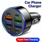 5 Ports Fast Charge PD QC3.0 USB 250W LED Car Charger Car Phone Charger Type C