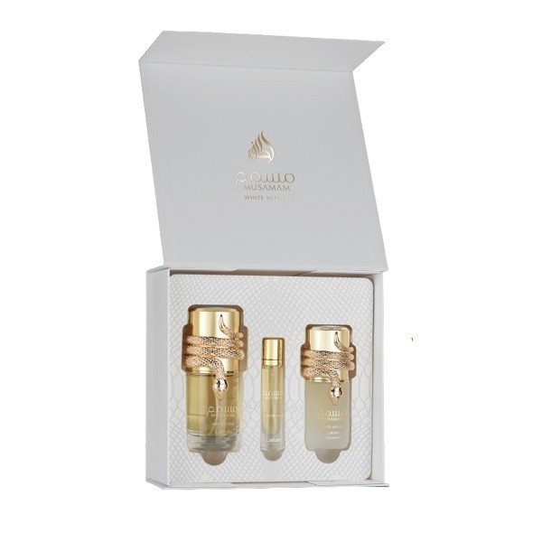 LATTAFA  MUSAMAM WHITE INTENSE 100ML 3 PIECE GIFT SET BRAND NEW & SEALED