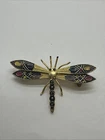 Vintage Spain Dragonfly Pin Gold Tone with Blue Red Yellow Black Enamel.
