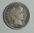 1914 P Barber Dime 90% Silver US Coin XF Full Liberty Original