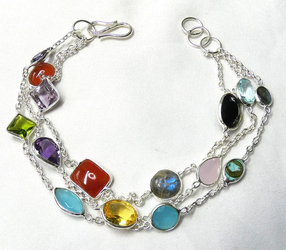 Chalzedon, Karneol,Citrin, Peridot, Blautopas, Onyx usw. Armband 925 Silber NEU* - Bild 2 von 4
