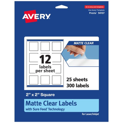 #ad Avery Matte Clear Square Labels Sure Feed Technology 2 X 2 300 Matte Clear $50.57