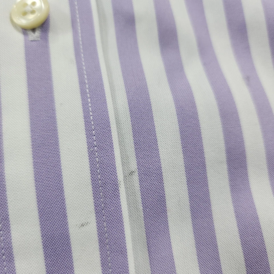 Paul Fredrick MENS 20-37 Non Iron Two Ply Pinpoint Dress Shirt Purple Striped - Image 4 of 4