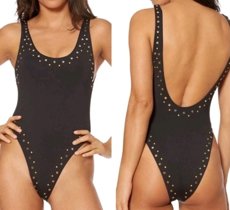 Traje de baño Dolce Vita Stella pierna alta de una pieza en tachuelas negras y doradas talla L Foto 2 de 4