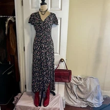 Anthropologie Kindred Women’s Floral Cottage-core Flutter Sleeve Maxi Dress S