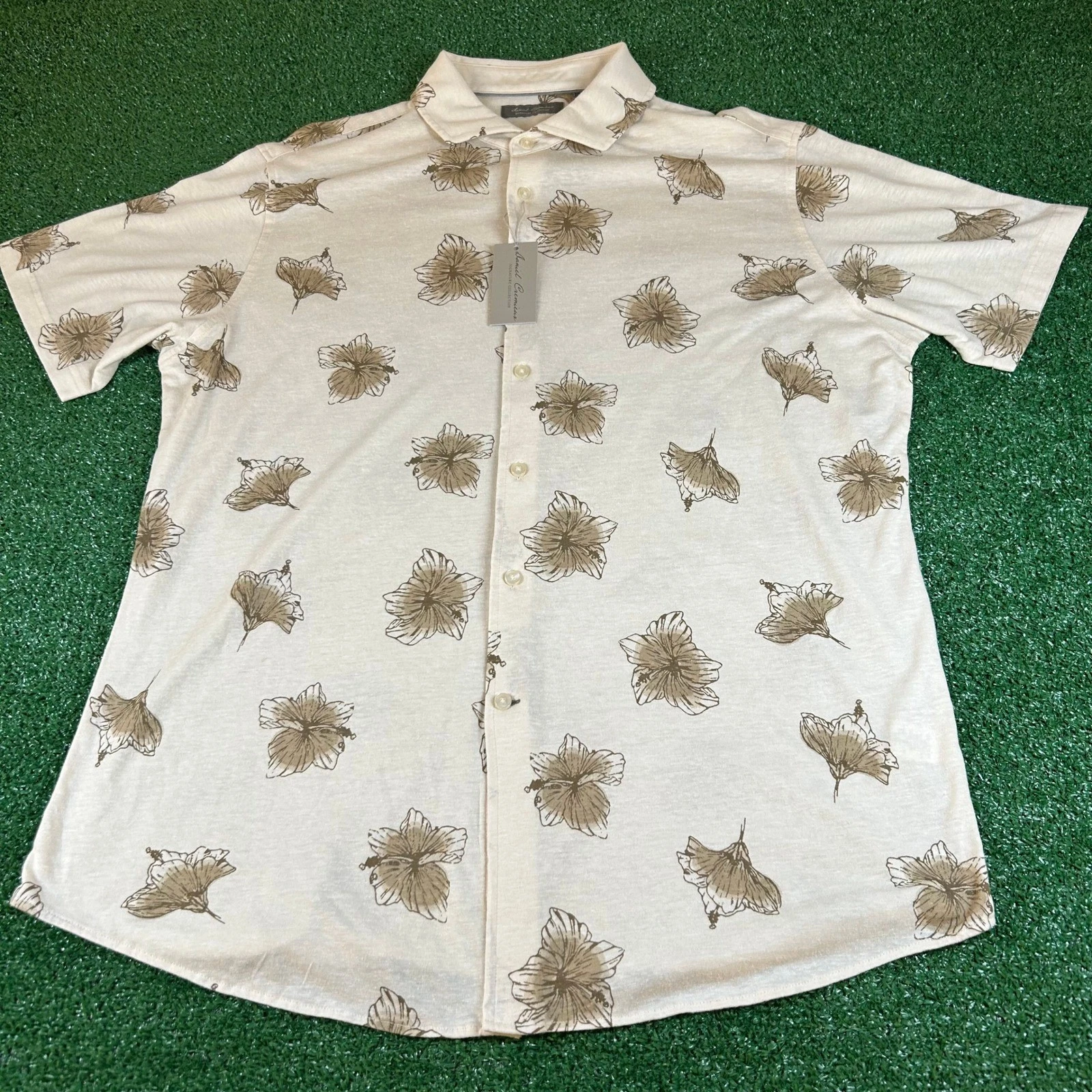 Daniel Cremieux Floral Button Up Shirt Short Sleeve Linen Blend Mens Extra Large