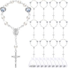 30 Sets Baptism Mini Rosary with Organza Bags Faux Pearls Baptism Rosary Favo...