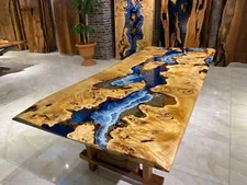 Ocean Epoxy Resin Dining Table Top / Wooden Epoxy Live Edge Furniture Decor