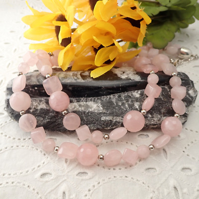 Jay Mine King DTR 2 Strand Rose Quartz 20'' Sterling Silver Necklace 128.1 Grams