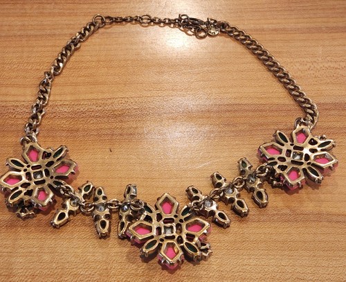 J. Crew Crystal Floral Statement Necklace Hot Pink & Teal  - Picture 8 of 8