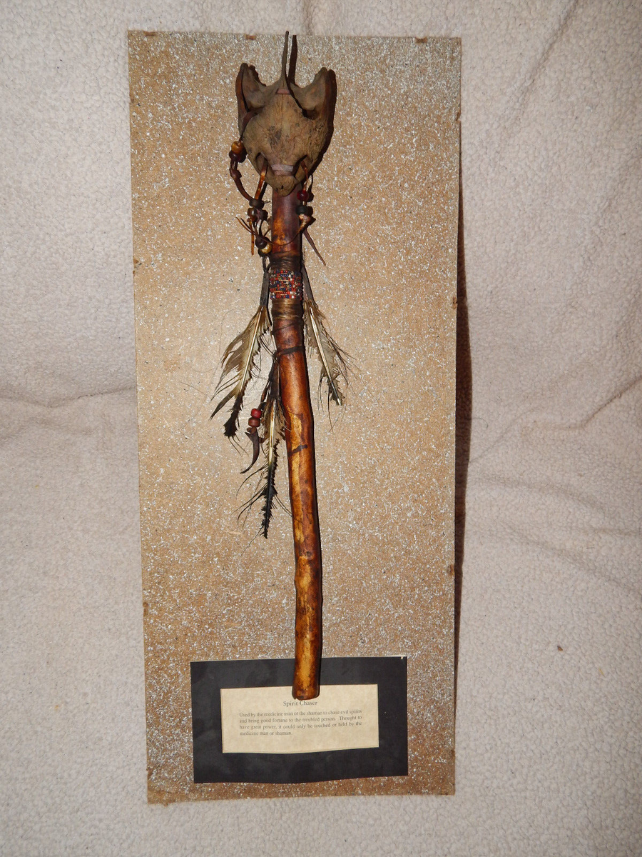 Native American Stick Spirit Chaser Wand Beaded Leather Turtle