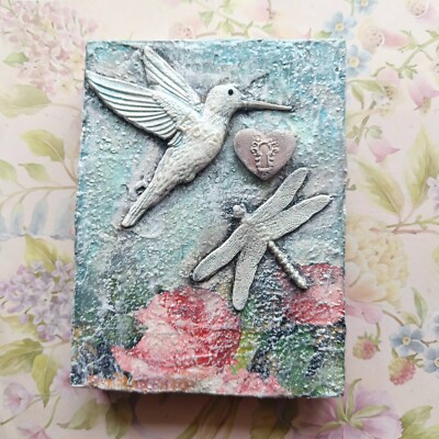 Memory Block Wall Art Home Interior Design Hummingbird and Dragonfly
