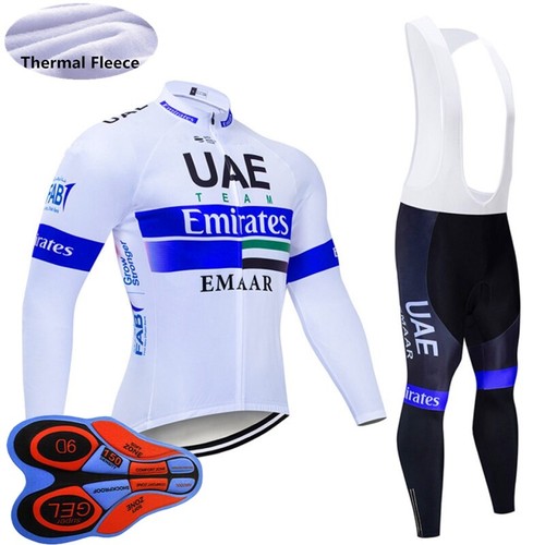 Mens Thermal Fleece Long Sleeve Cycling Jersey Bib Pants Set Winter Bike Uniform - Picture 12 of 54