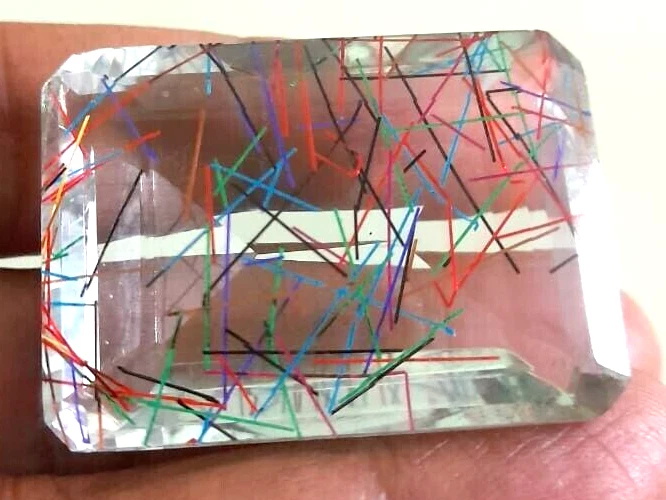 136.35 Ct Emerald Cut Lab-Created Multi - Color Rutilated Quartz Loose Gemstone - Image 4 of 4