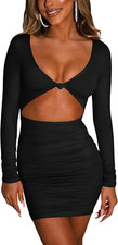 Women'S Sexy Bodycon Sleeveless Cut Out Ruched Tank Mini Club Party Dresses