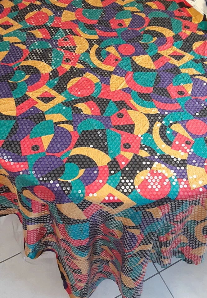 Elegante tela con lentejuelas, nueva, 1 3/4 yarda, W=44", amarillo/rojo/púrpura Foto 2 de 4