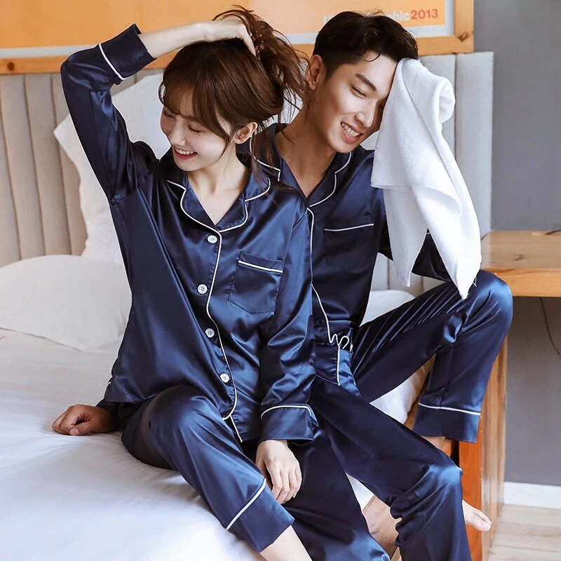 Luxury Satin Silk Pajamas Set Couple Sleepwear Family Pijama Lover Nightwear  PJS