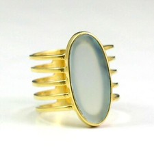 925 Sterling Gold Plated Handmade Jewelry Aqua Chalcedony Birthday Ring Size 7