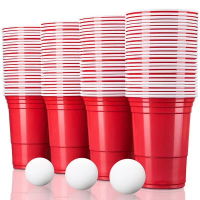 TRESKO Rote Partybecher Trinkbecher Einwegbecher Plastikbecher Party Beer Pong Red Cups