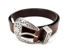 Silpada Designs Brown Italian Leather Silver Adjustable Buckle Belt Men's L