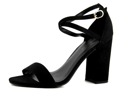 New Look Damen-Sandalen UK 6 EU 39 schwarz Wildlederimitat Cross Over Riemchen Absatz
