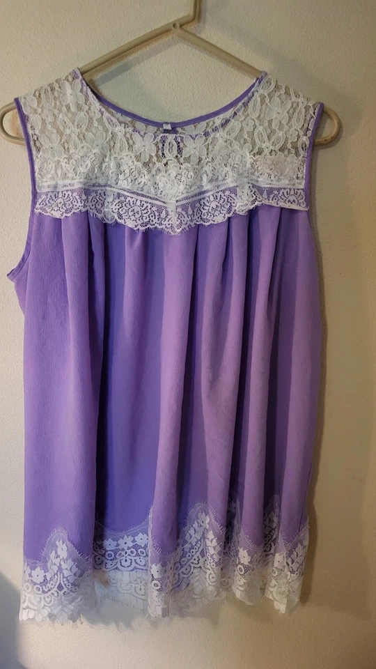 Camiseta sin mangas Faded Glory para mujer de encaje púrpura 3X PJ 35 L 28 a través de la parte delantera del pecho Pit to Pit Foto 4 de 4