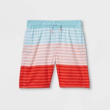 NEW Boys' Striped Colorblock Volley Swim Trunks - Cat  Jack  M 8/10 HUSKY