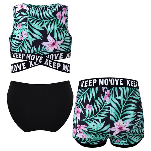 3Pcs Kids Girls Swimsuit Tank Top with Shorts and Briefs for Beach Pool Bathing - Picture 8 of 50