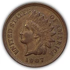1907 Indian Head Cent Almost Uncirculated AU Coin #22173