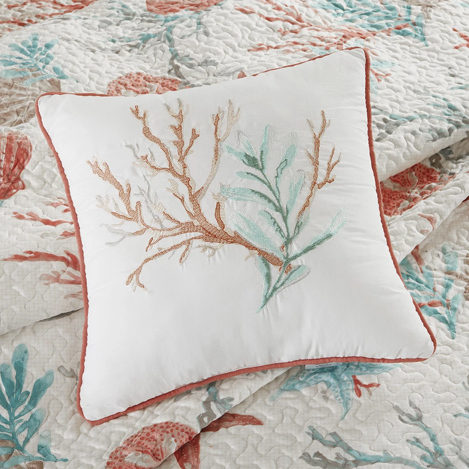 NEW! ~ BEACH AQUA BLUE SEASHELL CORAL WHITE COAST NAUTICAL TROPICAL QUILT SET - Image 3 of 3