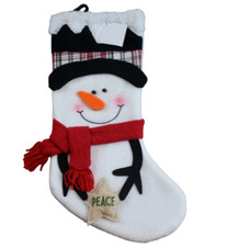 Hobby Lobby Whimsical Snowman Peace Fleece White Black Christmas Stocking NWT