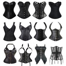 Women Black Lace Up Corset Top Bustier Body Shaper Waist Trainer Basques Costume