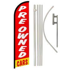 Pre-owned Cars Windless Banner Swooper Advertising Flag Kit Car Dealership Red