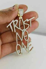 2Ct Round Cut Diamond TRUST NO ONE Pendant With Chain 14K Two-Tone Gold plated